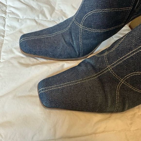 Vintage premier collection women's heels square toe denim low ankle sz 7 Y2K - Picture 2 of 12